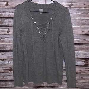 Soho V-neck lace up gray sweater size M